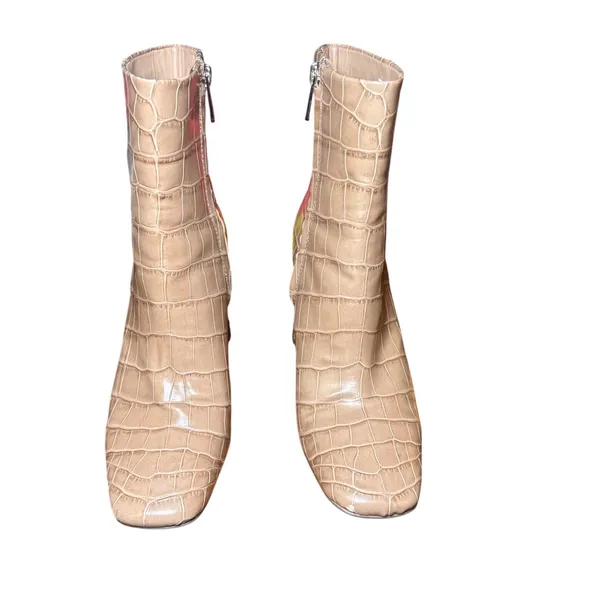 Sam Edelman‎ Codie Ankle Bootie Sesame Croc Embossed Square Toe Block Heel 7M - Image 3
