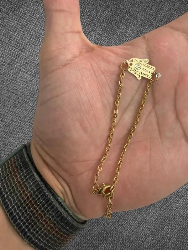 Gold Hamsa Hand Charm Chain Bracelet - Image 3