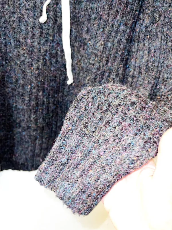 Aerie Cozy Gray Two-Tone Sweater Speckled Colorful Knit Hoodie - Image 3