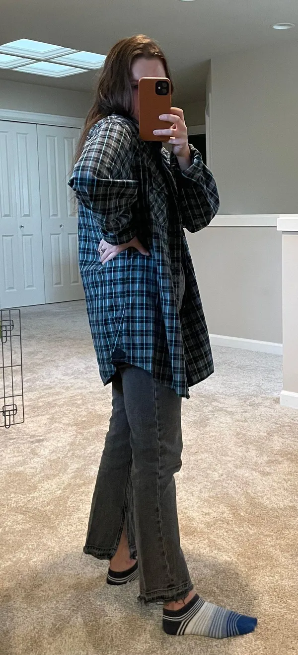 Oversized Plaid Button Down Shirt Blue Size L - Image 3