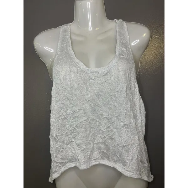 Free People Tank Top Womens Small Silver Lurex Scoop Neck Racerback Cropped - Image 2