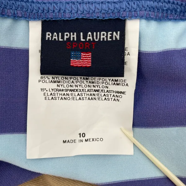 Ralph Lauren Sport Blue Aqua Y2K Wide Stripe Bikini Bottoms Coastal Pool Size 10 - Image 7