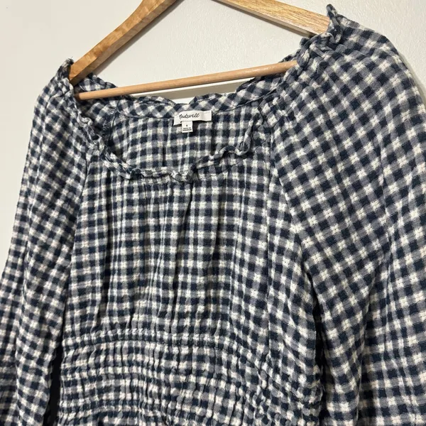 Madewell Sophia Top Size Small in Textured Windowpane Gingham Blouse - Image 4