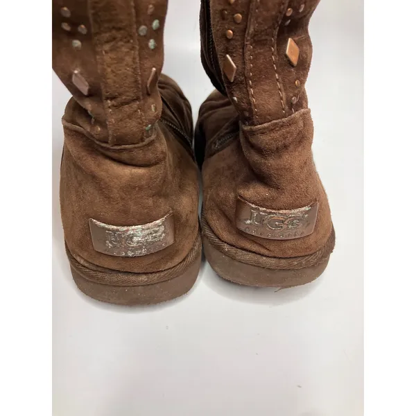 UGG Tall Suede Boots Womens 8 Brown Good Studded Metallic Zip Up 5544 winter - Image 6