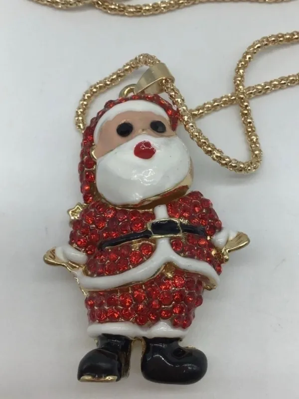 Red Crystal Santa Claus Christmas Necklace - Image 9