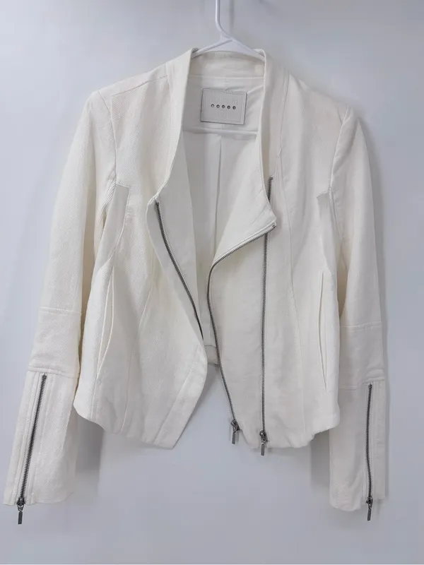 (E)   Blank NYC cream Asymmetrical Zip Moto Jacket - Image 3