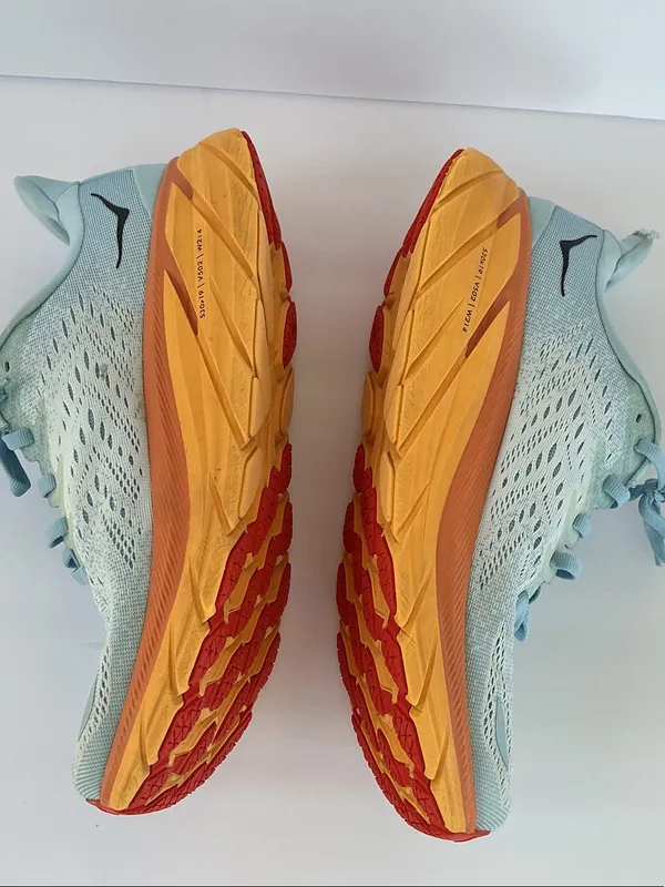 Hoka Clifton 8 Women's Mint Blue Running Shoes with Orange Midsole - Image 8