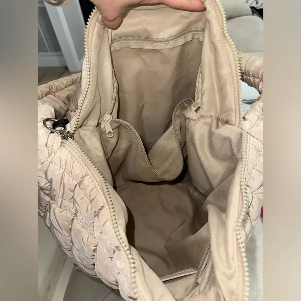 FP Movement quilted tote bag carryall beige sand hobo large zipper shoulder - Image 12