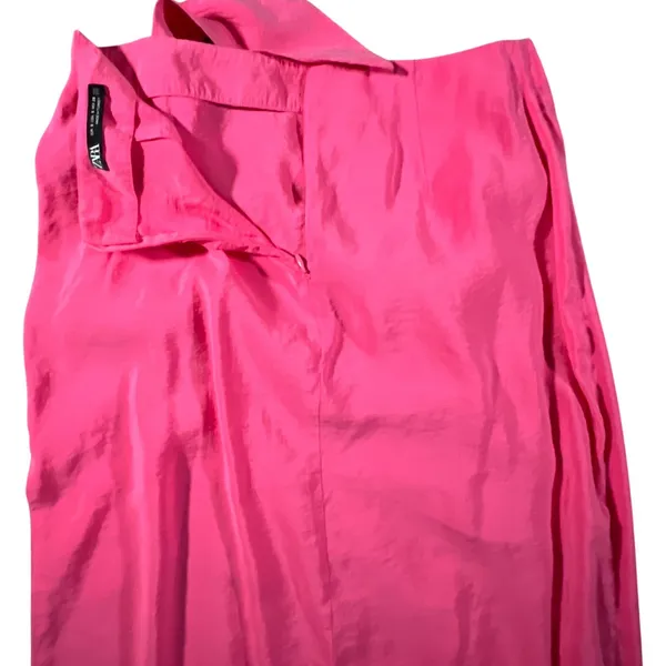 Zara Midi Skirt Womens Small Vibrant Pink‎ Faux Wrap Side Knot Summer - Image 5