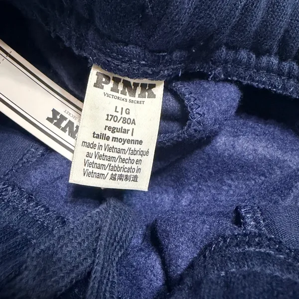 PINK Victoria's Secret Navy Blue Heart Dog Graphic Jogger Sweatpants Large - Image 5