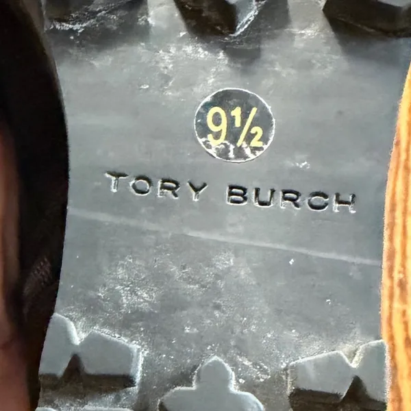Tory Burch Black Suede Wedge Ankle Boots Gold Logo Lug Sole Womens 9.5‎ - Image 8