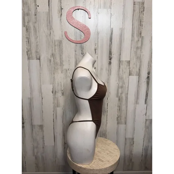 Brown Spaghetti Strap Bodysuit | Sleek Minimal One Piece Size Small - Image 3