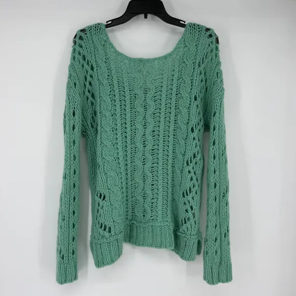 Free People‎ Green Chunky Open Knit Mohair Wool Blend Sweater Medium Womens - Image 2