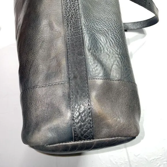 Lucky Brand Pebbled Leather‎ Tote Shoulder Bag Gray Unlined 14x12x6" - Image 4
