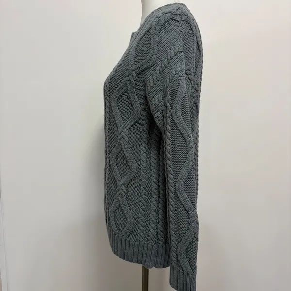 Trendy Queen Sweater S Blue Gray Cable Knit Oversized Crew Neck Minma Neutral - Image 3