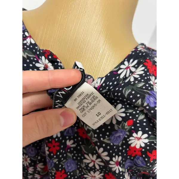 Vintage My Michelle Floral Polka Dot Lace Up Back Midi Dress 90s Black Red Sz 10 - Image 8