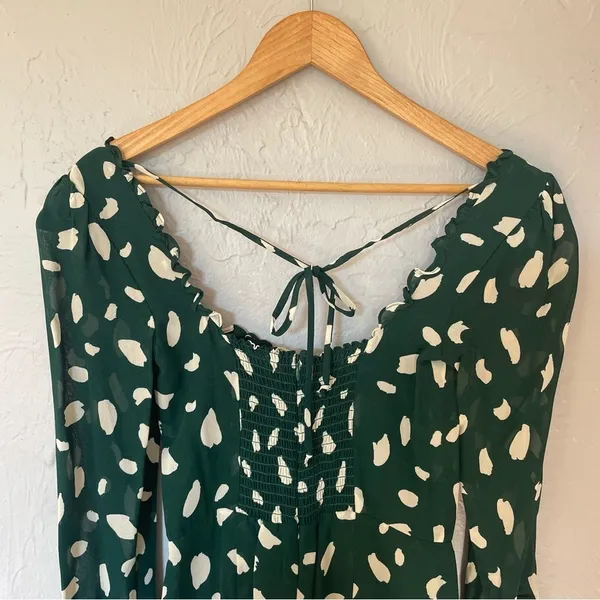 Reformation Remi Green and‎ Cream Splatter Print Cottagecore Mini Dress sz 0 - Image 9