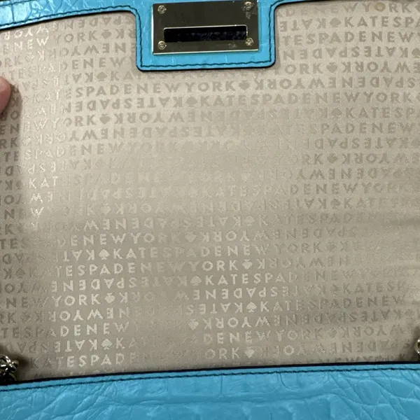 Kate Spade New York Turquoise Croc Embossed Leather Crossbody Clutch Purse - Image 7