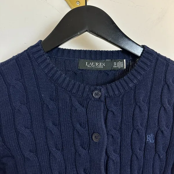 Lauren Ralph Lauren Cable-Knit Cotton Cardigan Sweater in Navy Size X-Small - Image 3