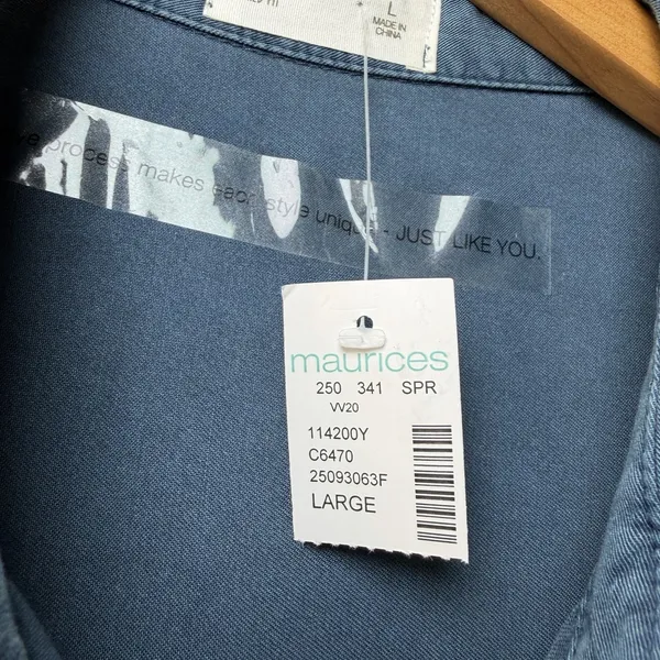 Maurices Blue Utility Top L Short Sleeve Button Front 100% Rayon Relaxed‎ Fit - Image 8