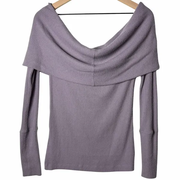 Free People Snowbunny Top Sweater Off Shoulder Purple Smoke Women's size M - Image 2