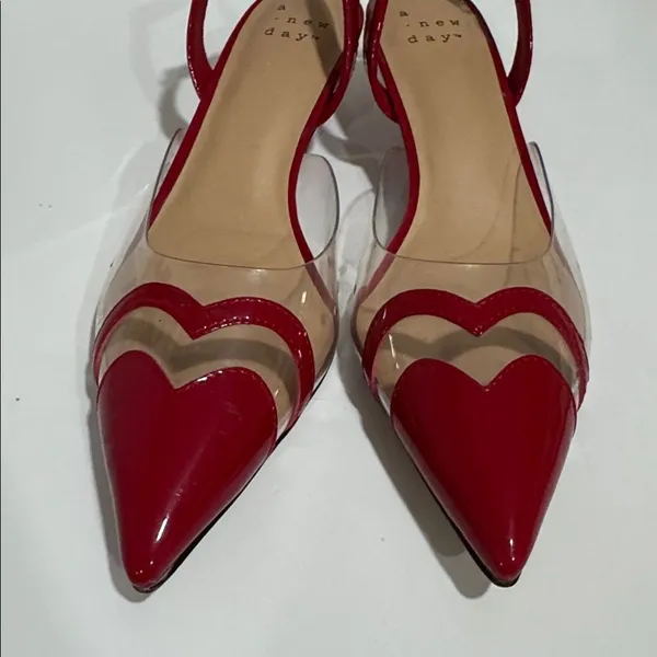 A New Day Red and Clear Heart Heels NWOT - Image 2