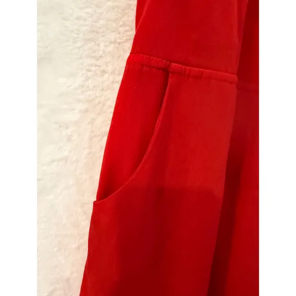 Bebe Red Mini Dress Womens XS Sleeveless Halter Lace Floral Pockets Button Front - Image 4
