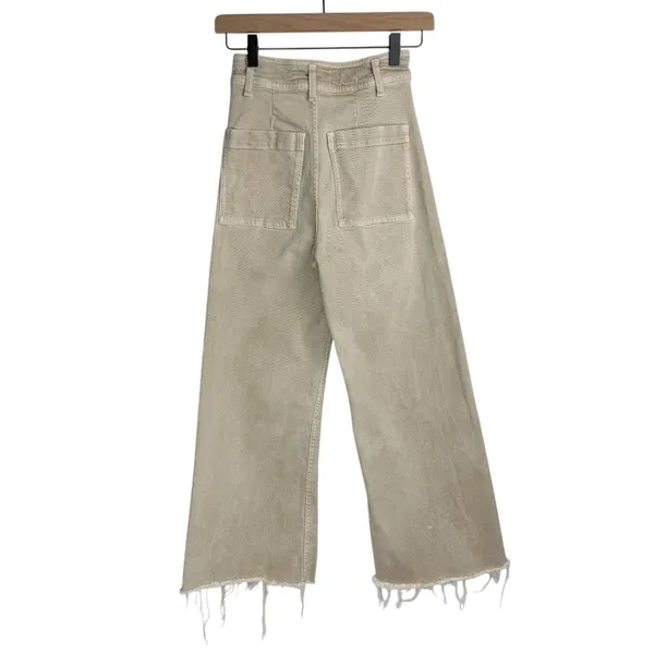 Zara Marine Straight Wide Leg Jeans Sz 0 Tan Beige High Rise Stretch - Image 4