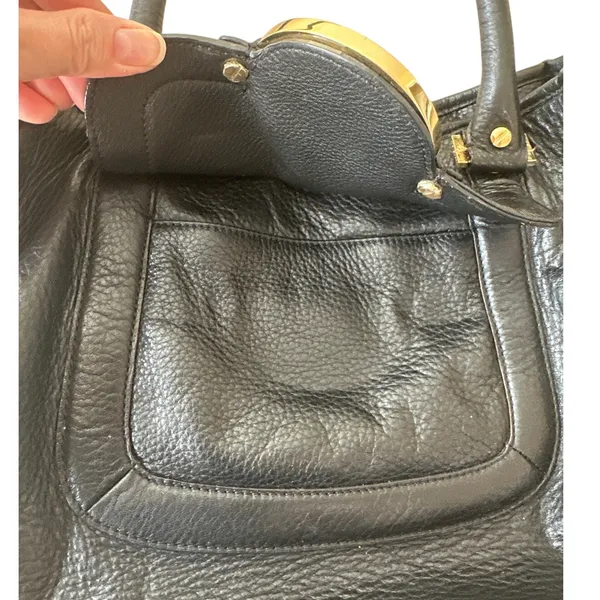 Tory Burch Amanda Slouchy Hobo Black Pebbled Leather‎ Gold Logo - Image 5