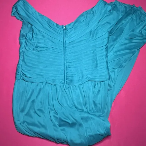 NWT David's Bridal F19951 Oasis Teal Off The Shoulder Mesh Formal Dress Size 16 - Image 3
