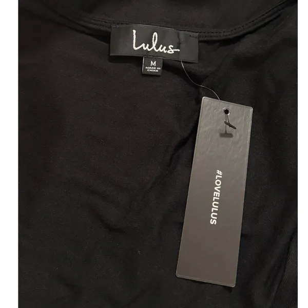 Lulus Forget Me Knot Black Midi Wrap Dress size Medium NWT - Image 5