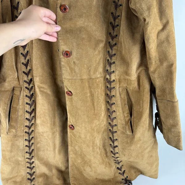 Vintage Wilsons Leather Maxima Brown Suede Trench Coat with Braided Accents - Image 6