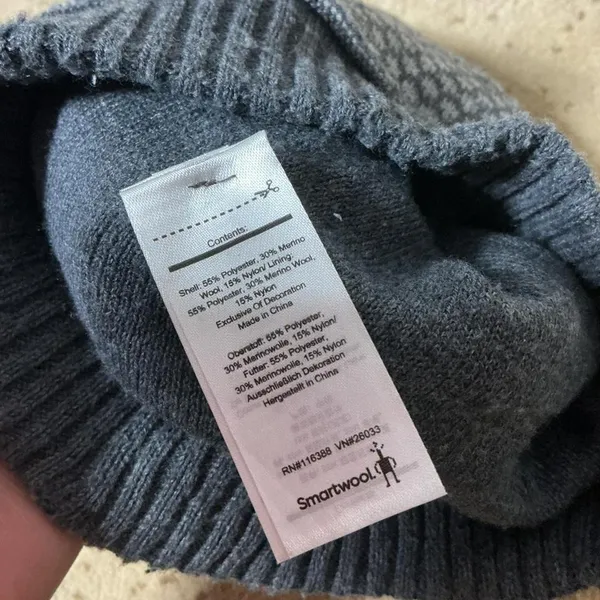 Smartwool Merino Wool Blend Beanie Grey Geometric‎ Pattern Knit Winter Hat - Image 2