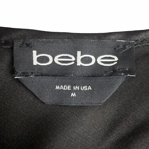 Y2K bebe Black Satin Slip Dress M Cowl Neck Mini Going Out Made USA Minimalist - Image 8