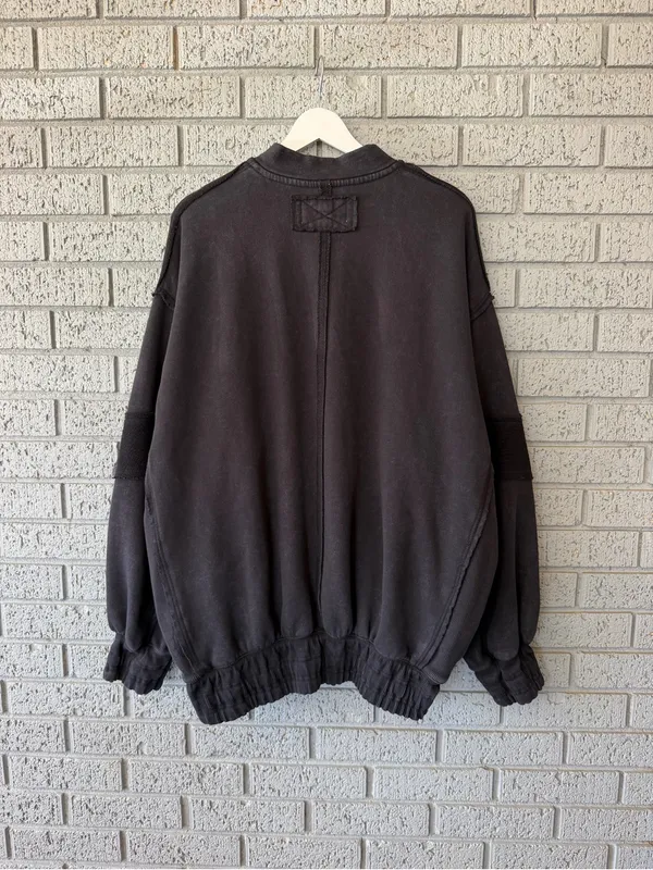 Free People Lou Moto Zip Jacket Sweatshirt Size XS Black Oversized Slouchy - Image 6