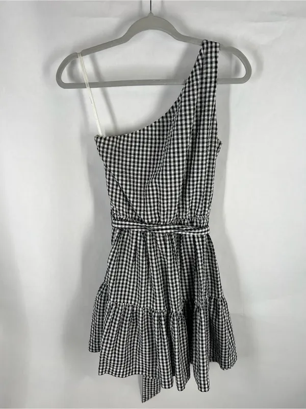 Vineyard Vines Black & White Gingham One-Shoulder Dress - Image 10