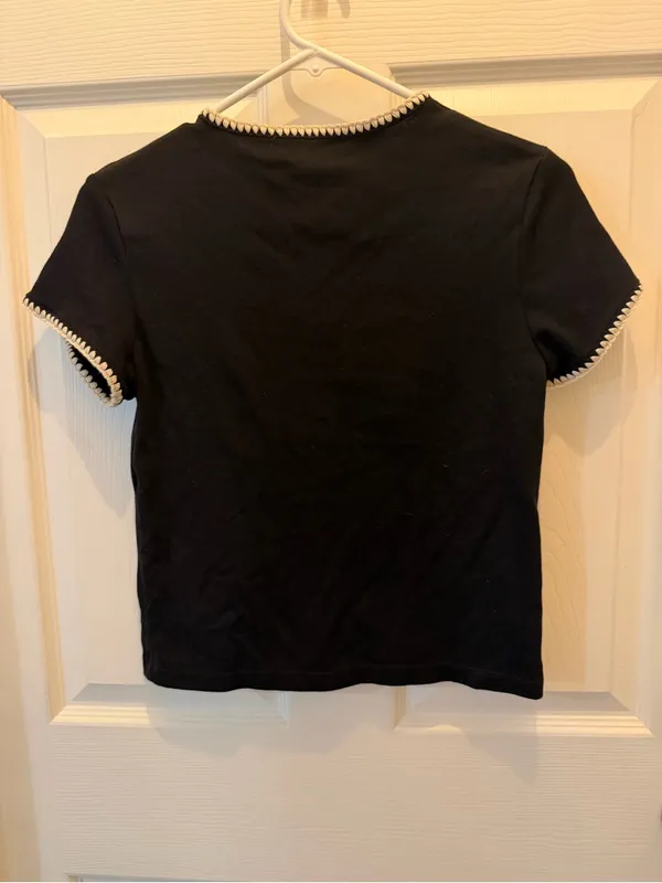 Mango Black Short Sleeve Tee with White Trim Detailing - Image 3