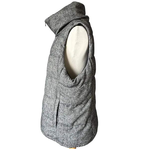Old Navy Puffer Vest Grey Herringbone Tweed Wool Blend Fleece XL Funnel Neck - Image 3