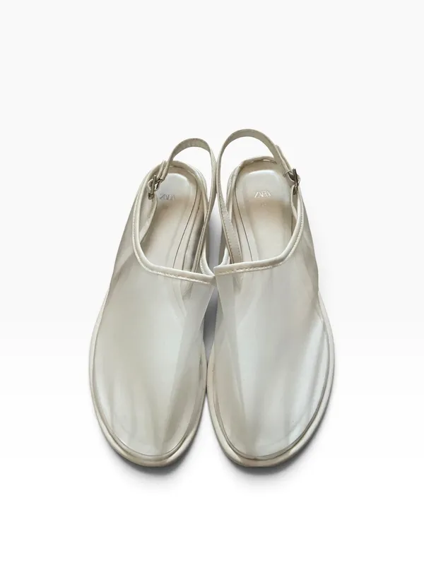 Zara white leather mesh minimalist Slingback flats round toe size 39 - Image 4