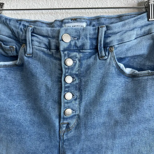 Good American Good Legs Straight Jeans Sz 14/32 Indigo400 cropped button fly - Image 4