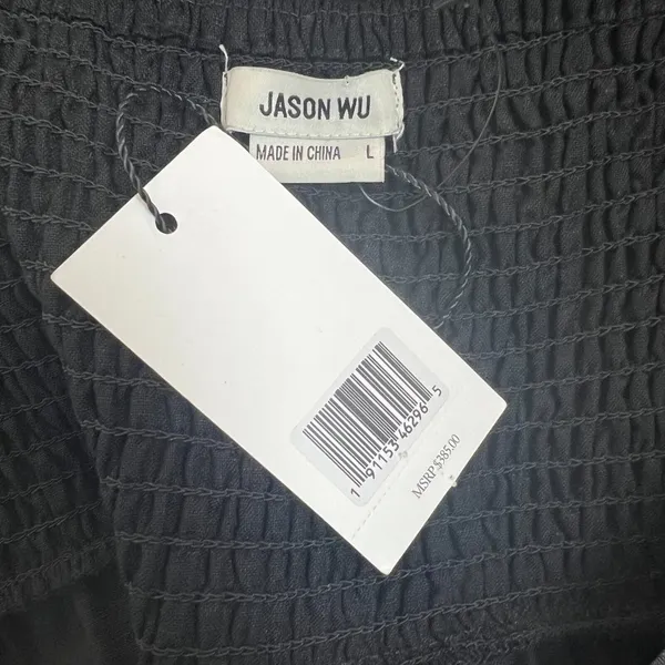 Jason Wu‎ Maxi Dress Womens Large Black Tiered Linen Blend Pleated A-Line L FLAW - Image 12