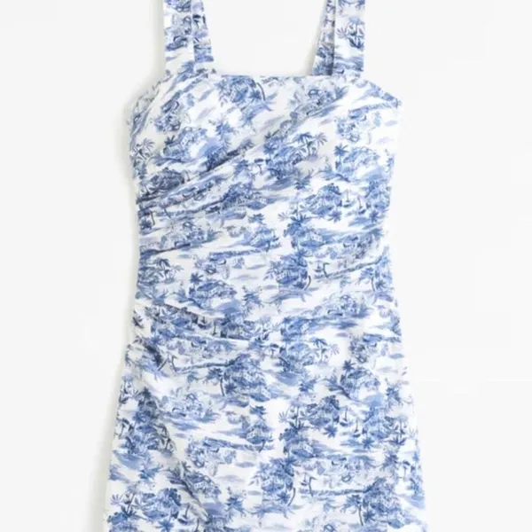 ✨Abercrombie & Fitch Linen-Blend Ruched Squareneck Mini Sz Medium Dress✨ - Image 3