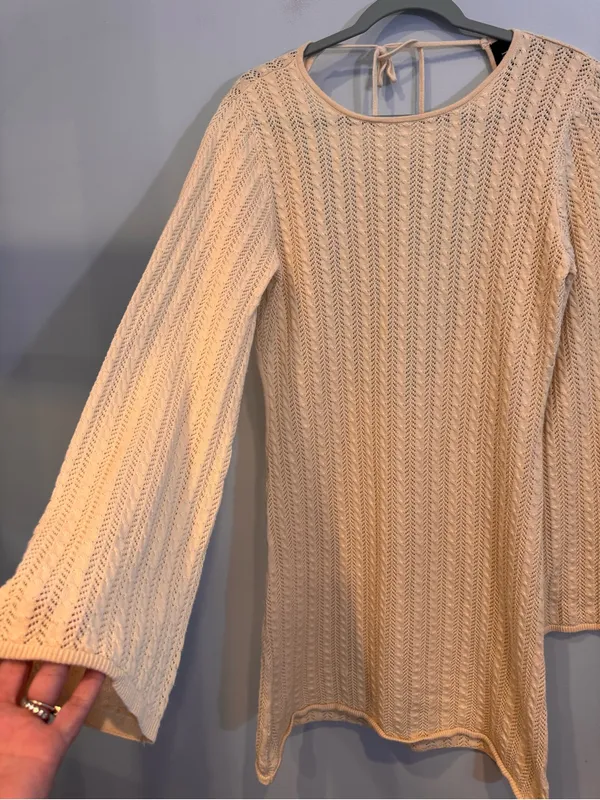 VICI Collection Open Back Pointelle Mini Sweater Dress Cream XL - Image 3