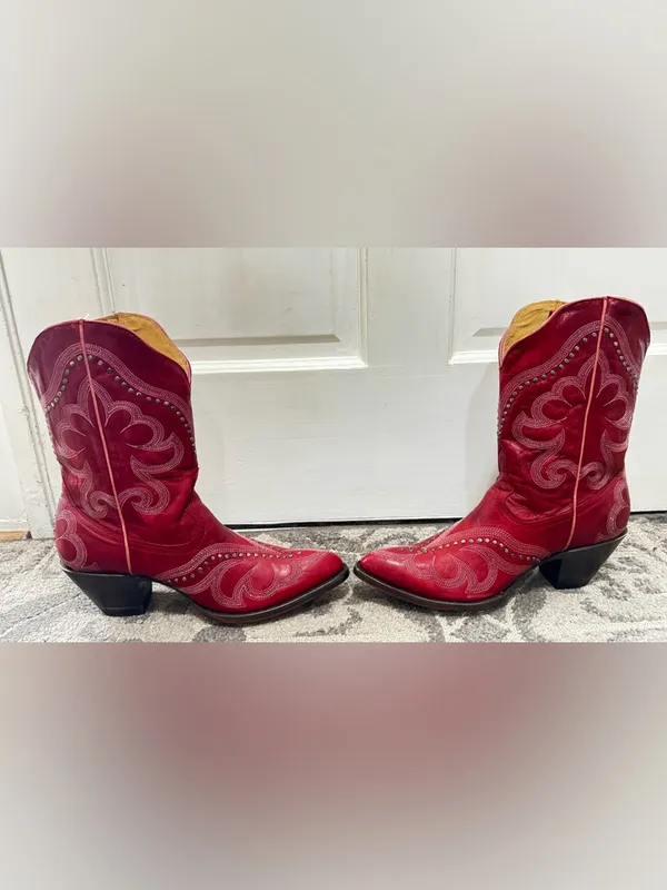 Old Gringo Shay Red Embroidered Studded Western Ankle Boots Size 9 - Image 10