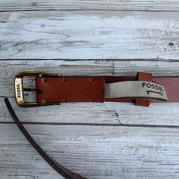 Fossil Leather Belt Size L 36.5" Brown Boho Chevron Whipstitch Western Festival - Image 8