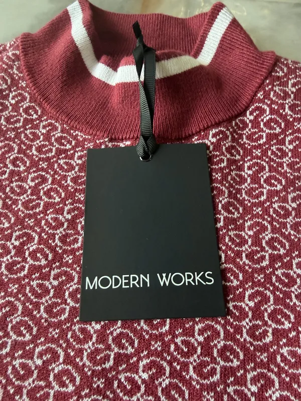 GUESS Modern Works Women’s Mock Neck Sweater Burgundy White Size M NWT - Image 3