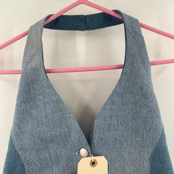 FREE PEOPLE x TRICIA FIX Split Denim Vest Size Extra Small Patchwork Halter NWT - Image 15