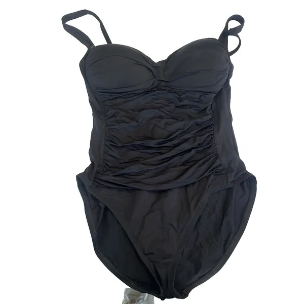 La Blanca Women's One Piece Swimsuit Black Strapless Halter Ruched Size 12 - Image 2