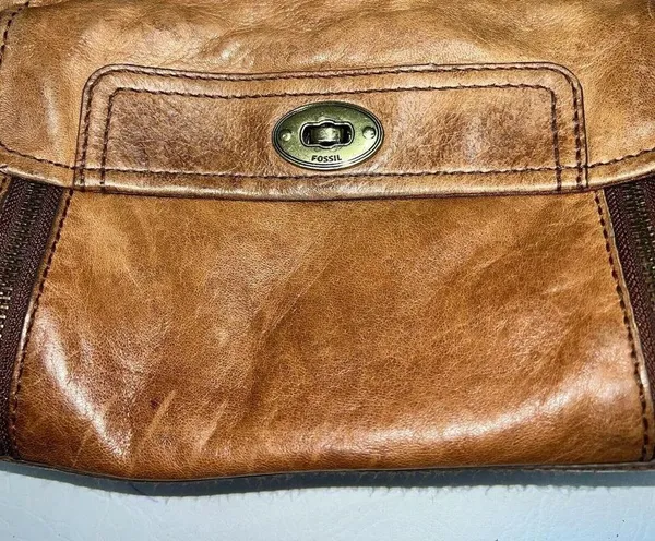 Vintage Fossil Leather Crossbody Bag Purse Brown 13.5 X 11" Womens Ladies - Image 2