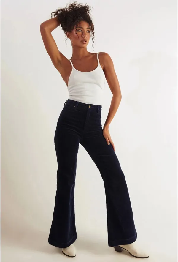 Rolla's womens Navy Eastcoast Flare Corduroy Jeans size 25 US (7 AUS) - Image 2